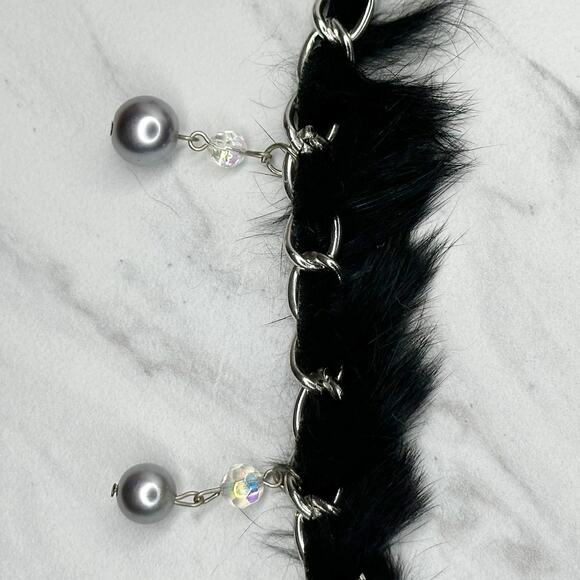 Beaded Fur Woven Silver Tone Chain Link Belt One Size OS Boho ✨ - Picture 8 of 13